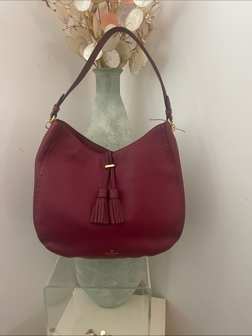 Kate Spade Burgundy Leather Tassel Shoulder Bag